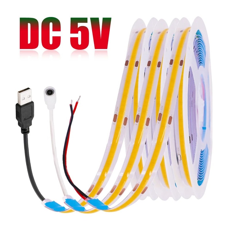 USB COB LED Strip Light 5V HighDensity Flexible Tape For Ambient Decor Lighting 0