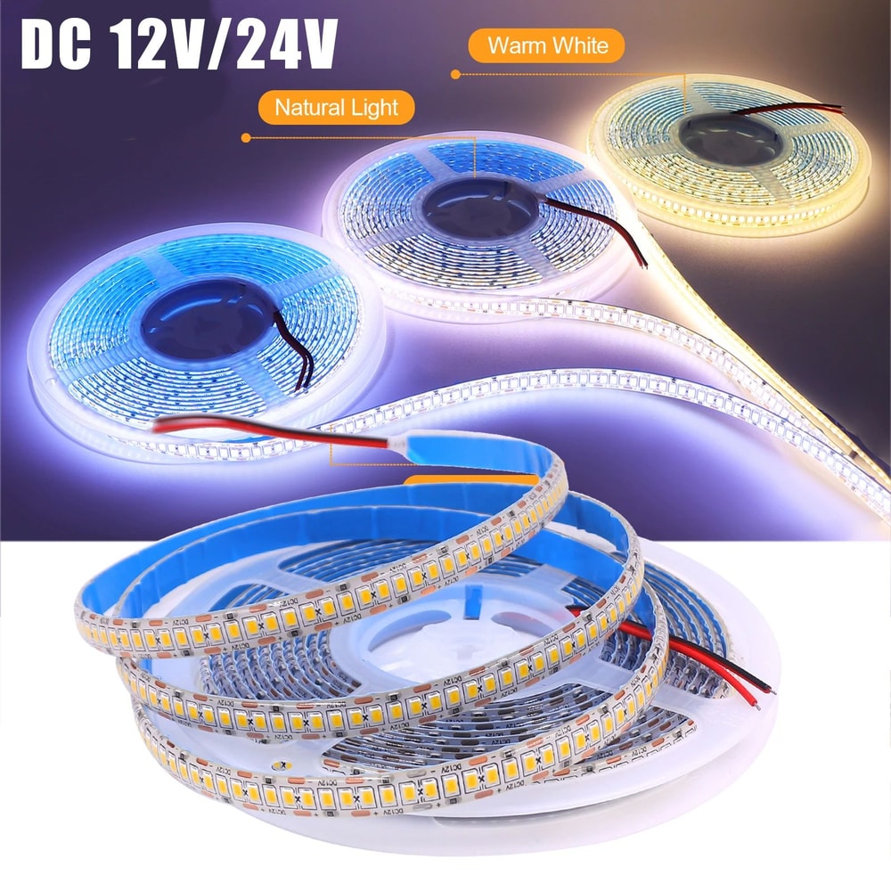 UltraFlex 5m Warm White LED Strip Lights Waterproof 12V24V SMD 2835 HighBrightness Ribbon 4