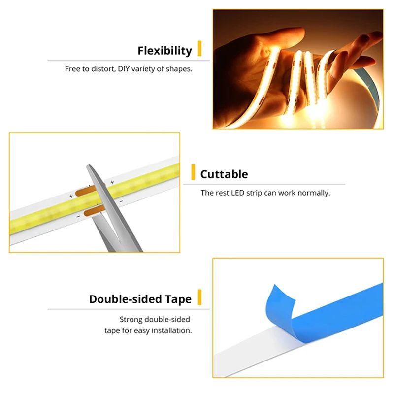 USB COB LED Strip Light 320 LEDsm High Density Flexible Lighting 3000K4000K6000K 2