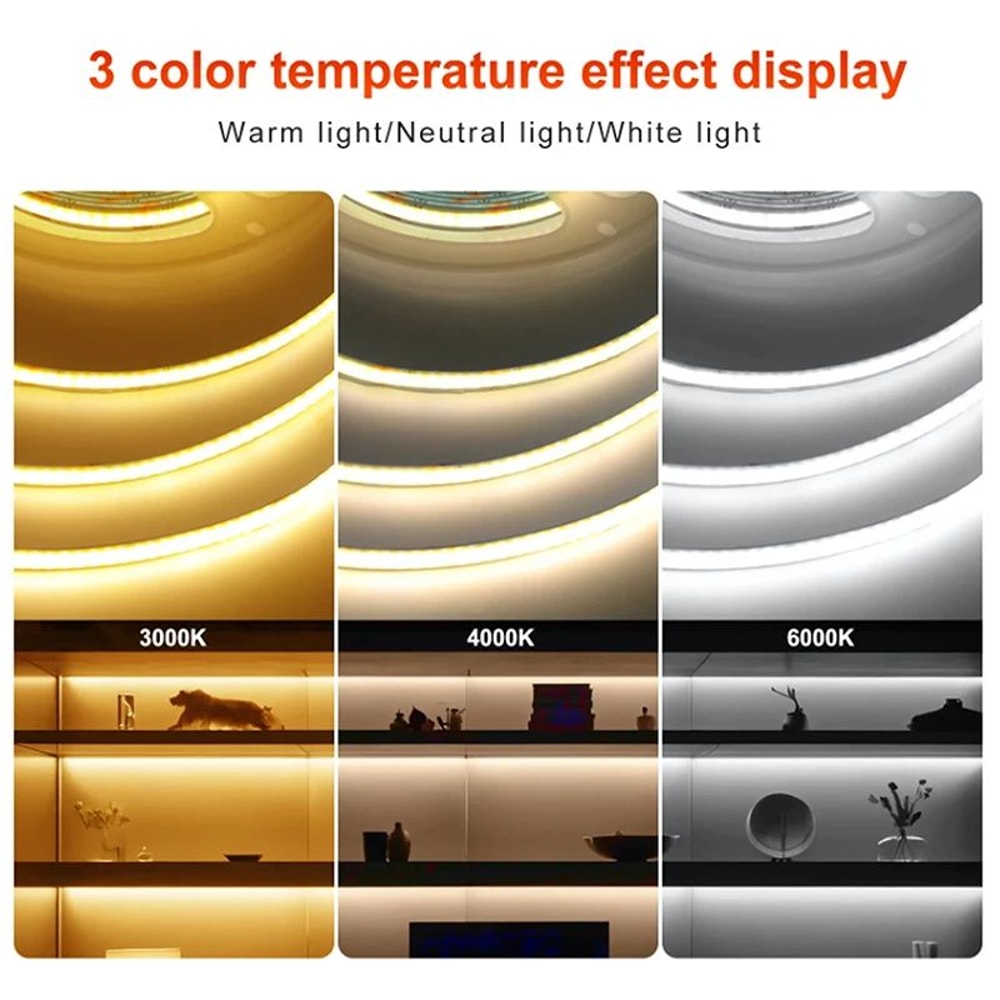 USB COB LED Strip Light 320 LEDsm High Density Flexible Lighting 3000K4000K6000K 4