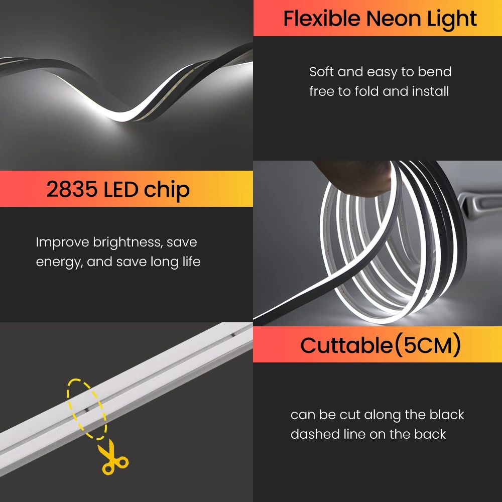 24V IP67 Waterproof Neon LED Strip Light 120M Silicone Neon Rope For TV Backlight Home Decor 5