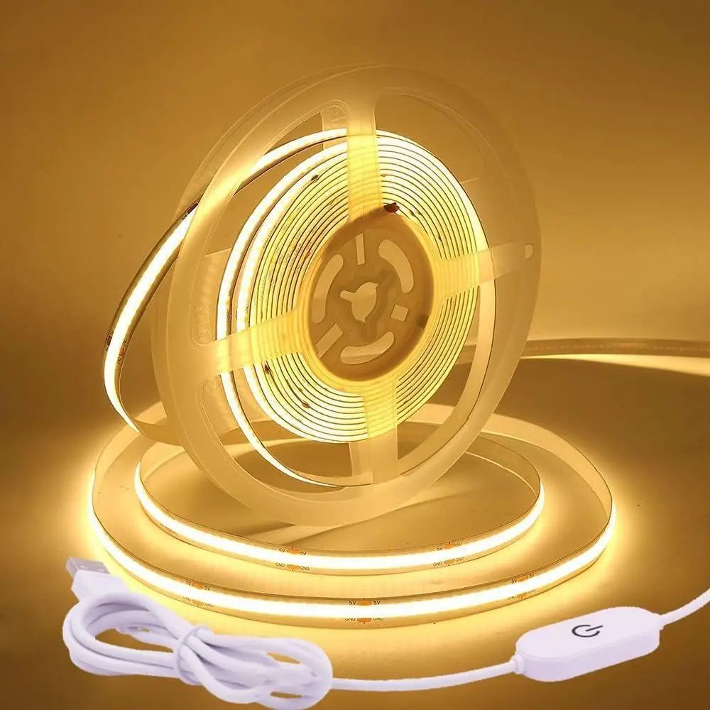 USB COB LED Strip Light With Touch Dimmer Flexible COB LED Tape For TV Mirror Room Backlighting 5 7
