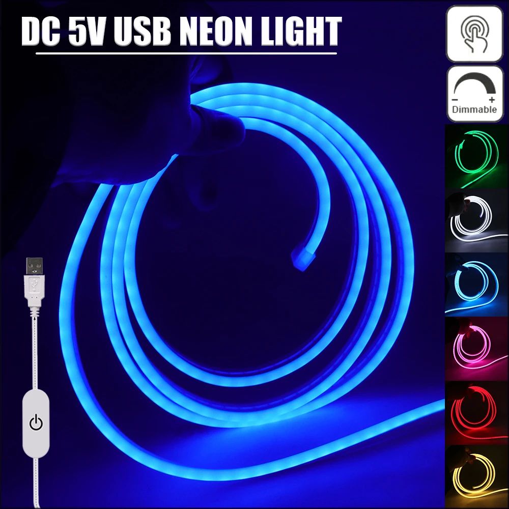 USB Touch Dimmable Neon Strip Light 5V Flexible Neon Rope For DIY Room Decor 0