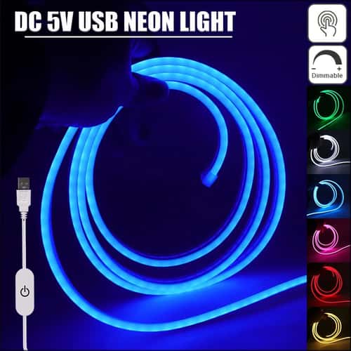 USB Touch Dimmable Neon Strip Light - 5V Flexible Neon Rope for DIY Room Decor