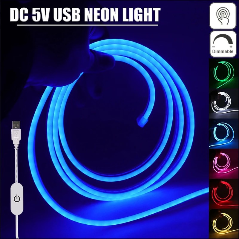 USB Touch Dimmable Neon Strip Light 5V Flexible Neon Rope For DIY Room Decor 0