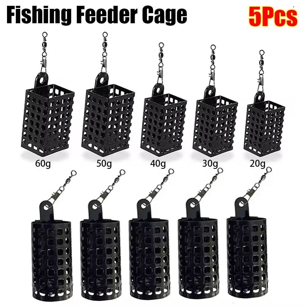 5Pack Stainless Steel Fishing Feeder Cage Set Round Square 10g50g For Fast Baiting Longer Casts 5