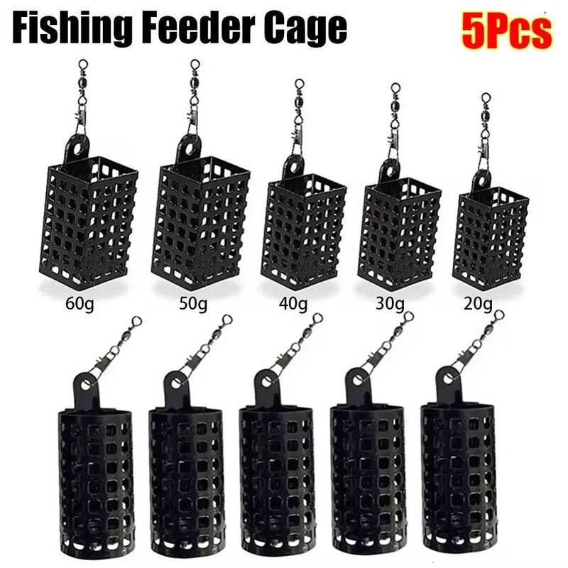 5Pack Stainless Steel Fishing Feeder Cage Set Round Square 10g50g For Fast Baiting Longer Casts 5