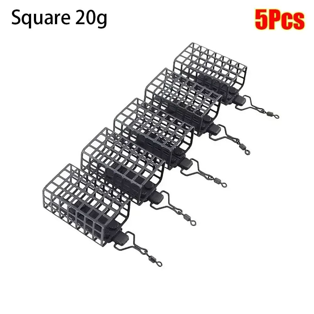 5Pack Stainless Steel Fishing Feeder Cage Set Round Square 10g50g For Fast Baiting Longer Casts 11