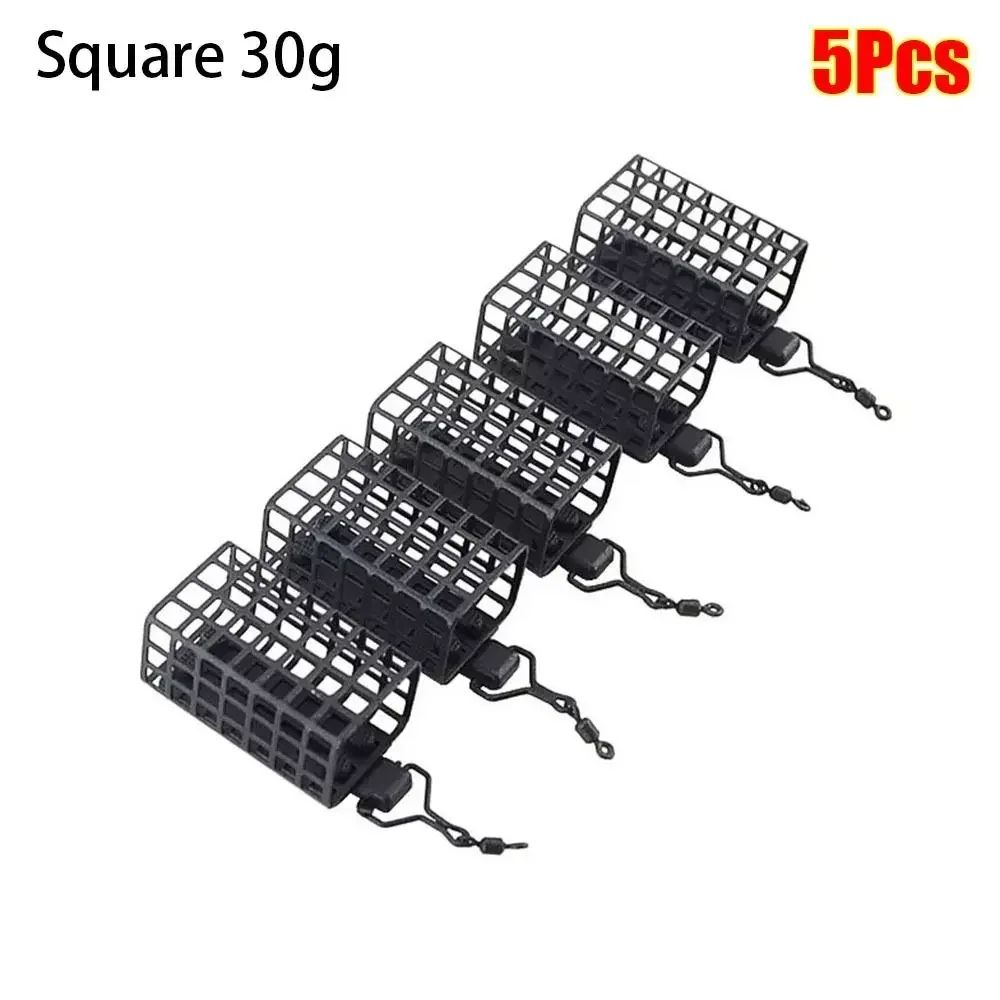 5Pack Stainless Steel Fishing Feeder Cage Set Round Square 10g50g For Fast Baiting Longer Casts 12