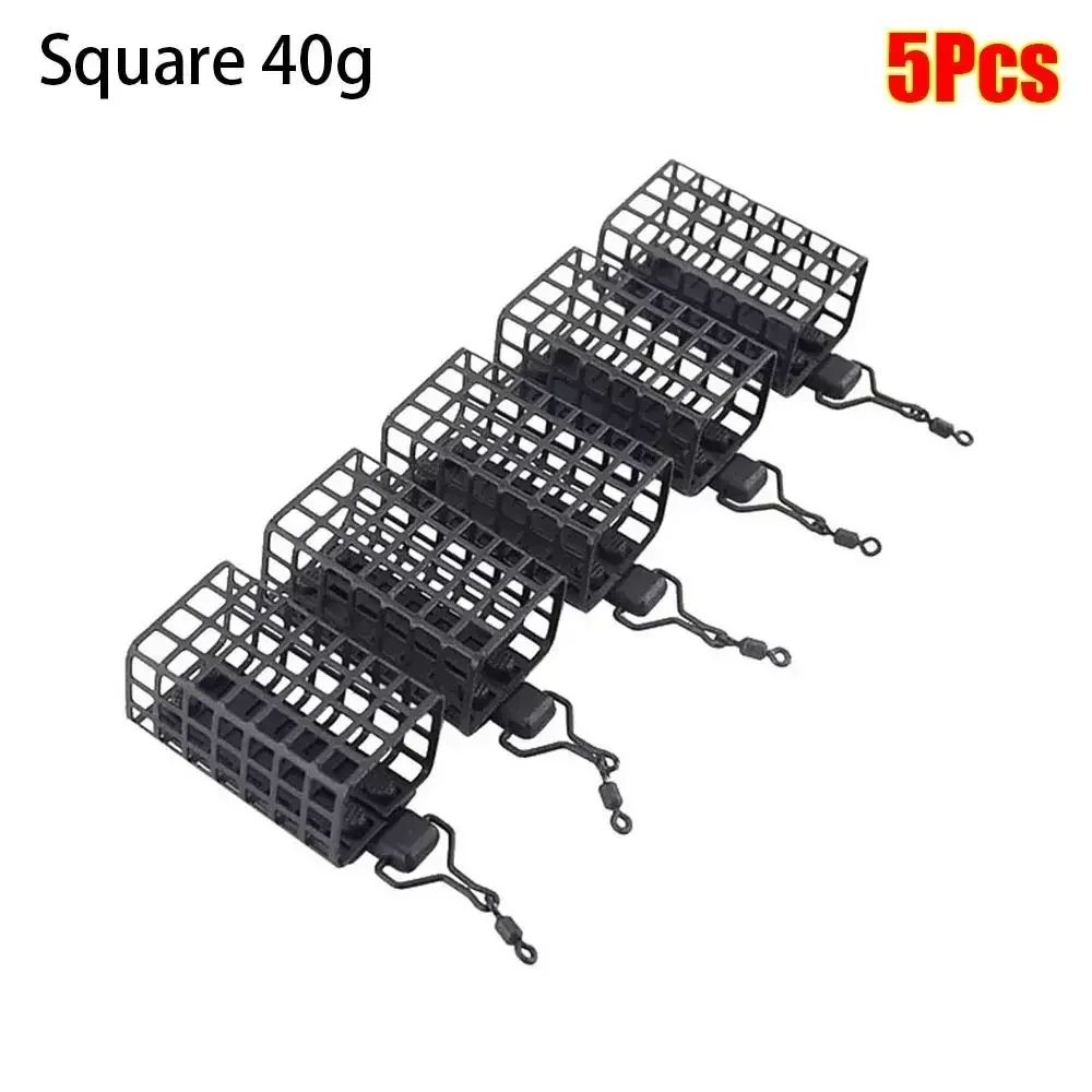 5Pack Stainless Steel Fishing Feeder Cage Set Round Square 10g50g For Fast Baiting Longer Casts 13