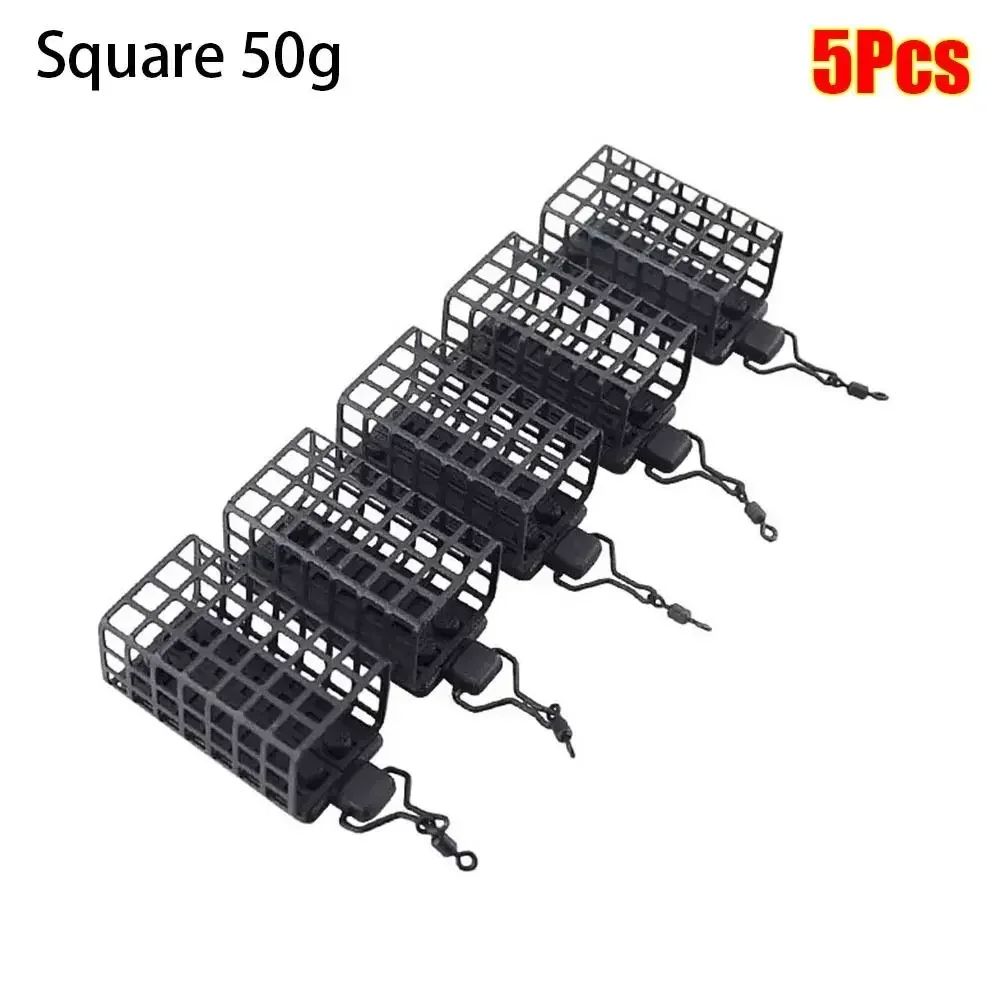 5Pack Stainless Steel Fishing Feeder Cage Set Round Square 10g50g For Fast Baiting Longer Casts 14