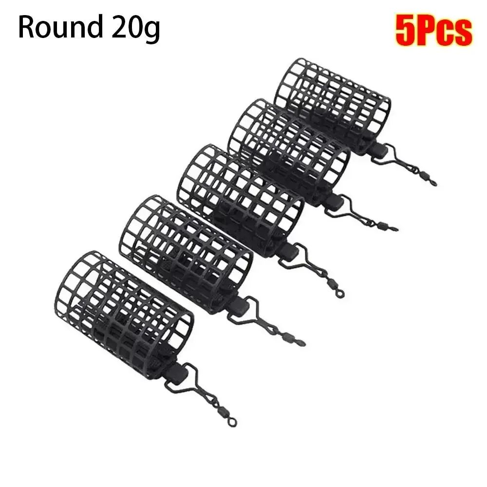 5Pack Stainless Steel Fishing Feeder Cage Set Round Square 10g50g For Fast Baiting Longer Casts 7