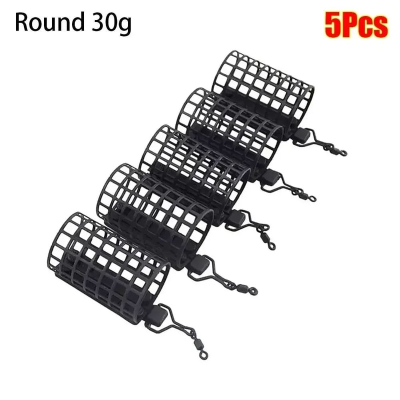 5Pack Stainless Steel Fishing Feeder Cage Set Round Square 10g50g For Fast Baiting Longer Casts 8