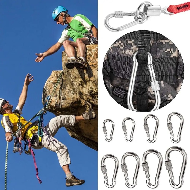 Stainless Steel Quick Link Screw Lock Carabiner M4M12 Spring Snap Hook For Camping Travel Rigging 3