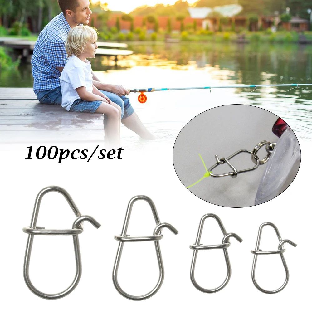 100Piece Stainless Steel Fishing Swivel Snap Set With Fast Lock Split Rings Barrel Connectors 5