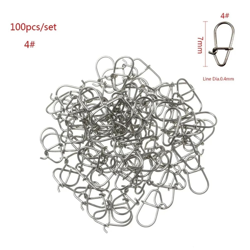 100Piece Stainless Steel Fishing Swivel Snap Set With Fast Lock Split Rings Barrel Connectors 9