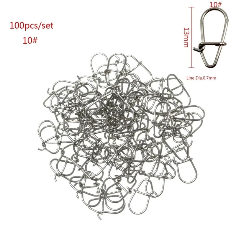 100Piece Stainless Steel Fishing Swivel Snap Set With Fast Lock Split Rings Barrel Connectors 15