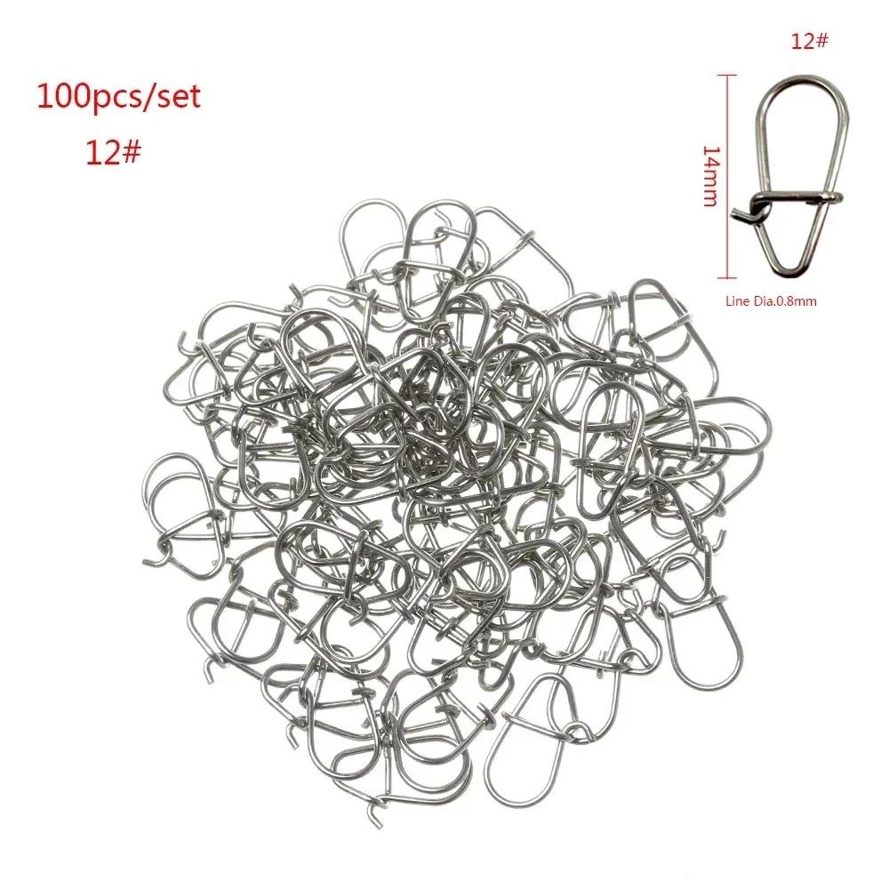 100Piece Stainless Steel Fishing Swivel Snap Set With Fast Lock Split Rings Barrel Connectors 16