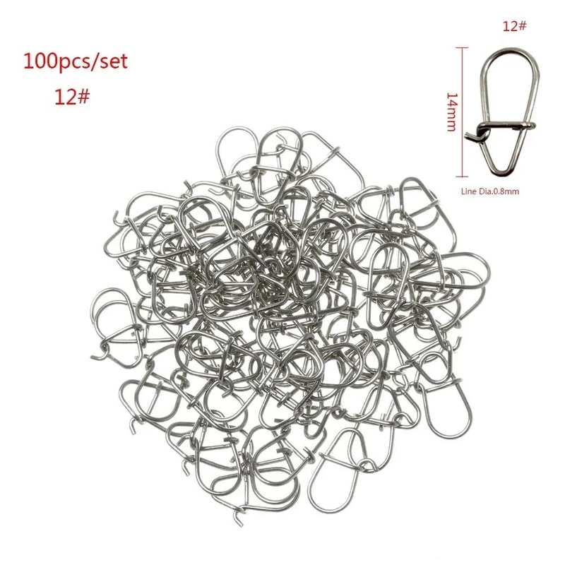 100Piece Stainless Steel Fishing Swivel Snap Set With Fast Lock Split Rings Barrel Connectors 16