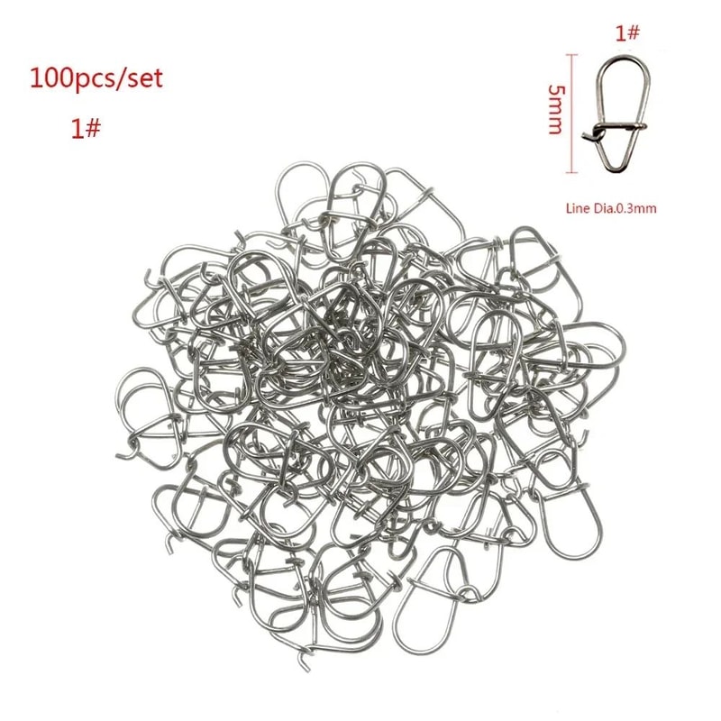 100Piece Stainless Steel Fishing Swivel Snap Set With Fast Lock Split Rings Barrel Connectors 6