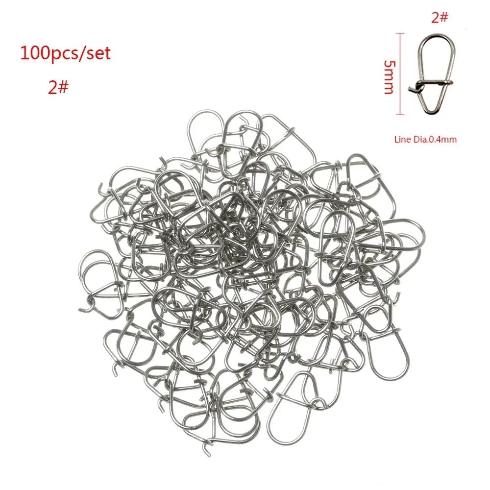 100Piece Stainless Steel Fishing Swivel Snap Set With Fast Lock Split Rings Barrel Connectors 7