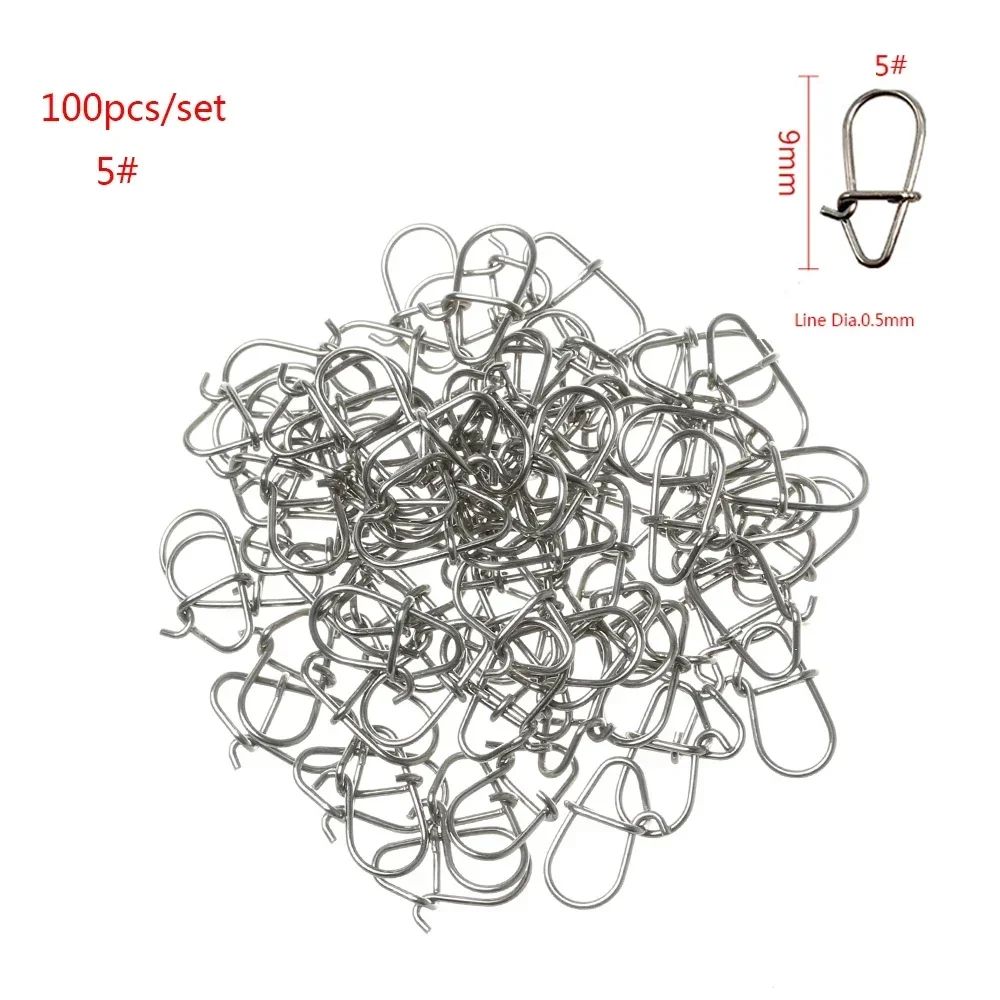 100Piece Stainless Steel Fishing Swivel Snap Set With Fast Lock Split Rings Barrel Connectors 10