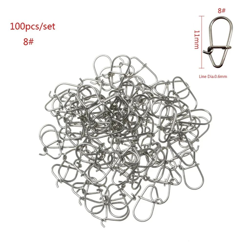 100Piece Stainless Steel Fishing Swivel Snap Set With Fast Lock Split Rings Barrel Connectors 13