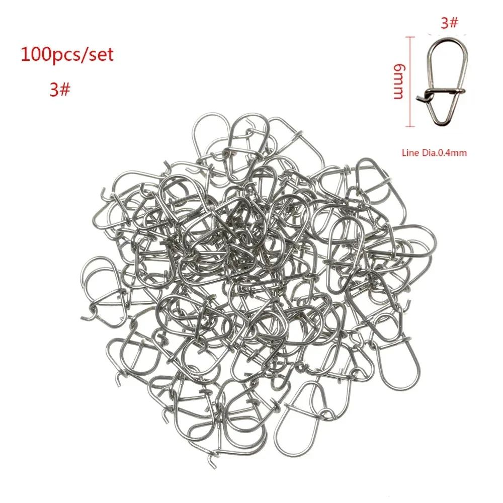 100Piece Stainless Steel Fishing Swivel Snap Set With Fast Lock Split Rings Barrel Connectors 8