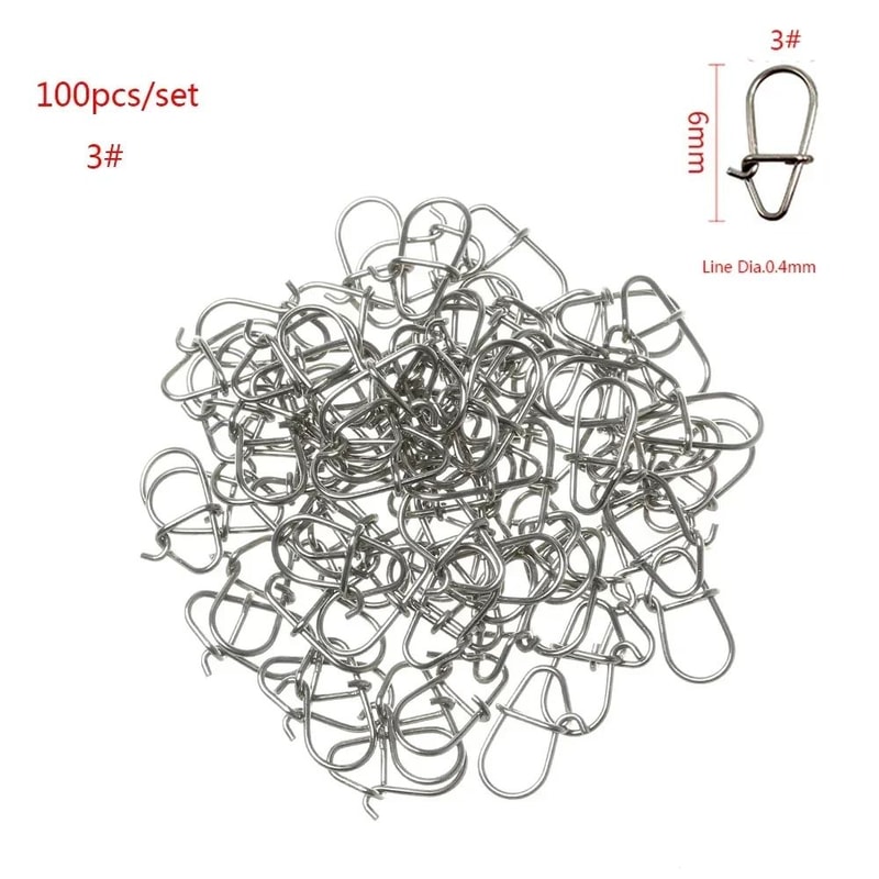 100Piece Stainless Steel Fishing Swivel Snap Set With Fast Lock Split Rings Barrel Connectors 8