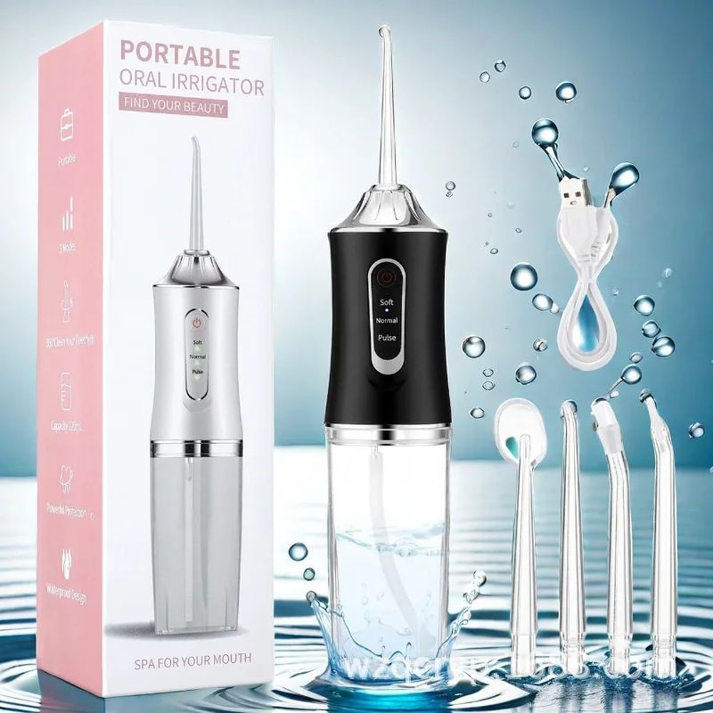 Cordless Water Flosser With 220ml Tank Portable Oral Irrigator 3 Modes 4 Jet Tips USB Rechargeable 0