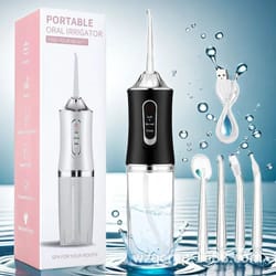 cordless water flosser with 220ml tank – portable oral irrigator, 3 modes, 4 jet tips, usb rechargeable