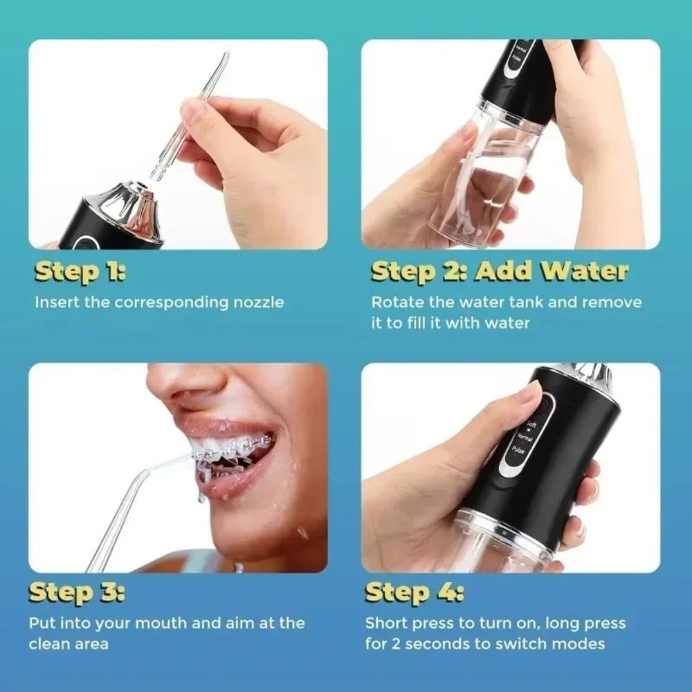 Cordless Water Flosser With 220ml Tank Portable Oral Irrigator 3 Modes 4 Jet Tips USB Rechargeable 4