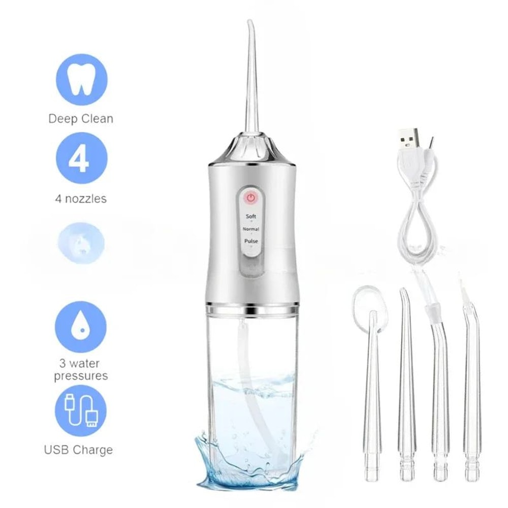 Cordless Water Flosser With 220ml Tank Portable Oral Irrigator 3 Modes 4 Jet Tips USB Rechargeable 6