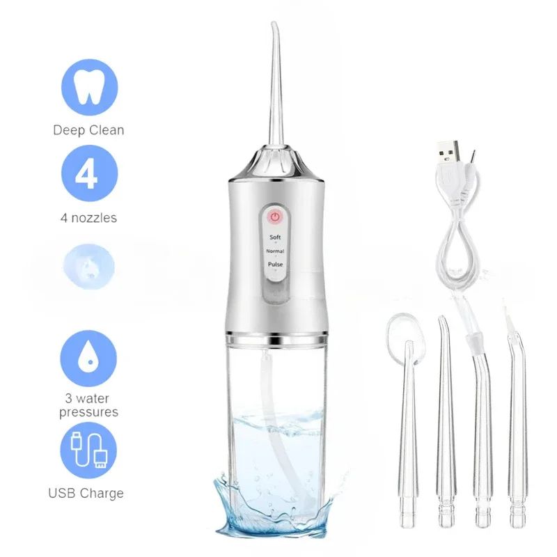 Cordless Water Flosser With 220ml Tank Portable Oral Irrigator 3 Modes 4 Jet Tips USB Rechargeable 6