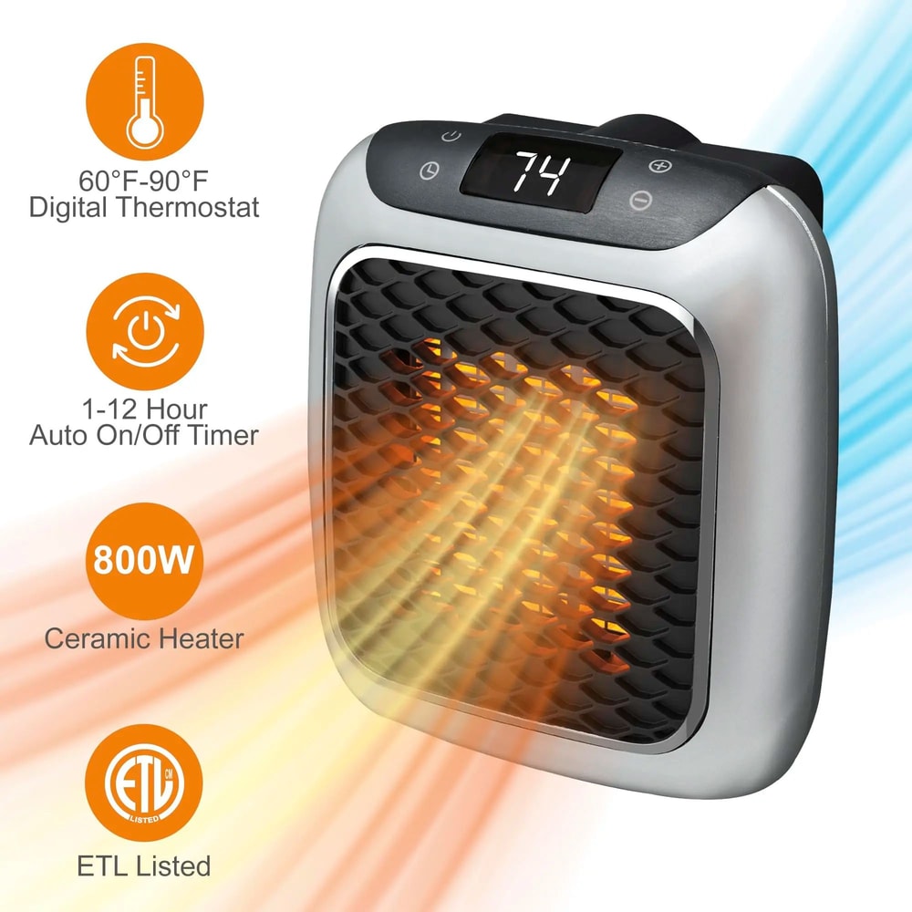 Portable Wall Outlet Space Heater With Adjustable Thermostat 12Hour Timer Compact PlugIn Mini Cer 1