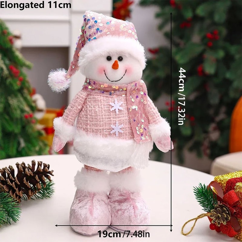 Pink Sequin Telescopic Christmas Doll SantaSnowmanReindeer Plush Tabletop Decor 4