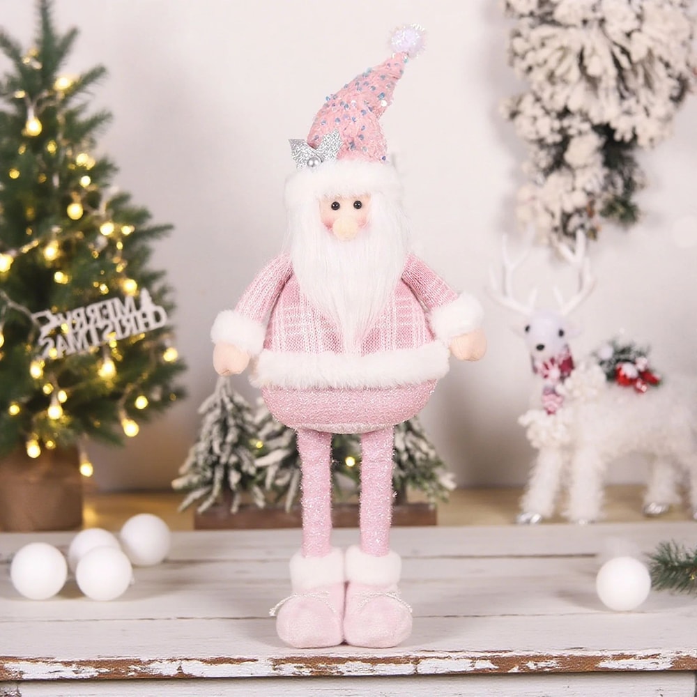 Pink Sequin Telescopic Christmas Doll SantaSnowmanReindeer Plush Tabletop Decor 7