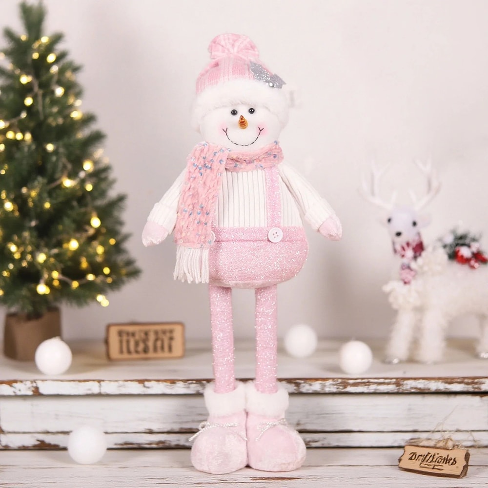 Pink Sequin Telescopic Christmas Doll SantaSnowmanReindeer Plush Tabletop Decor 11