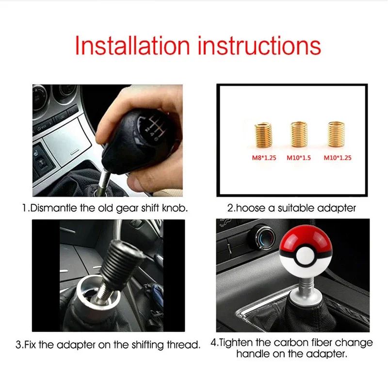 PokeBall 54mm Pokeball Shift Knob Universal Acrylic Racing Gear Shifter With 3 Thread Adapters 5