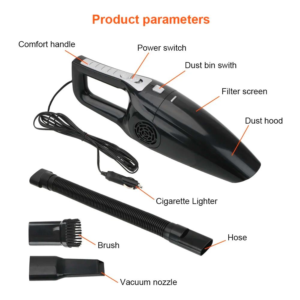 High Suction 12V Handheld Car Vacuum Cleaner Wet Dry Portable Interior Cleaner 120W 5