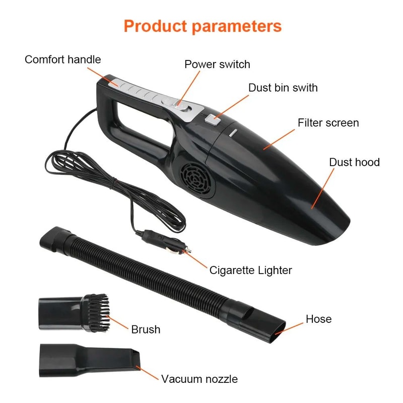 High Suction 12V Handheld Car Vacuum Cleaner Wet Dry Portable Interior Cleaner 120W 5