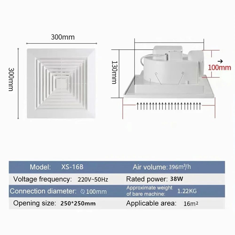 HighCFM Quiet Ceiling Exhaust Fan With Copper Motor For Bathroom Kitchen Ventilation 3