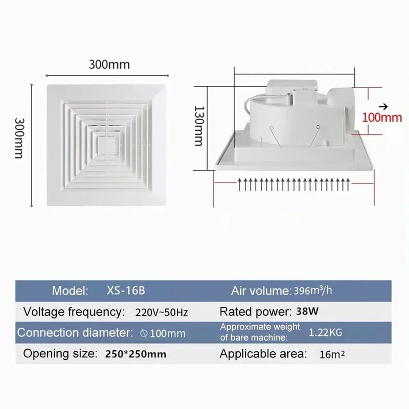 HighCFM Quiet Ceiling Exhaust Fan With Copper Motor For Bathroom Kitchen Ventilation 8