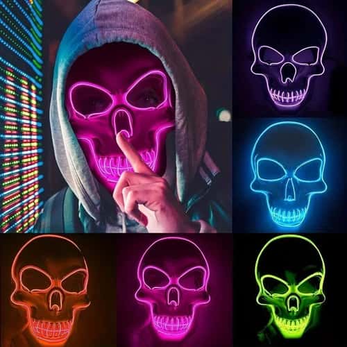Neon LED skull mask EL Glow Skeleton Face Mask for Halloween, Cosplay & Night Parties