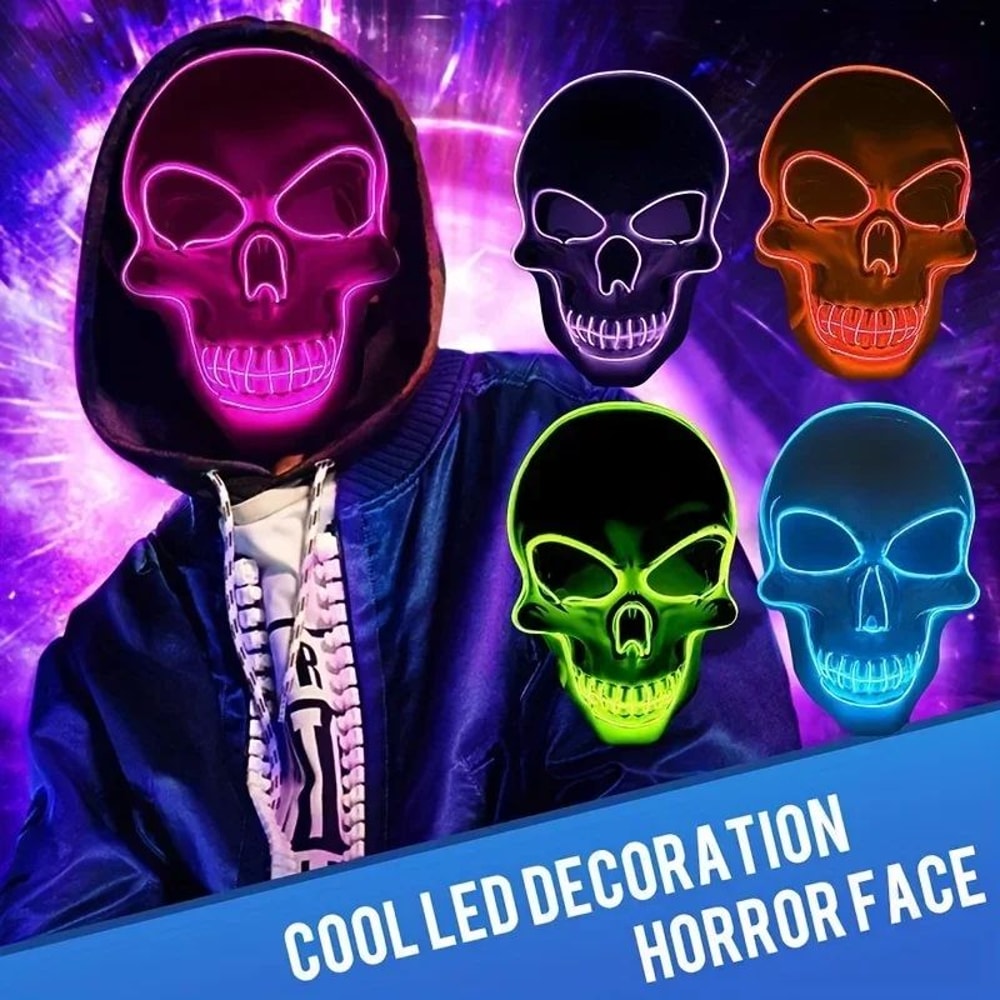 Neon LED Skull Mask EL Glow Skeleton Face Mask For Halloween Cosplay Night Parties 1