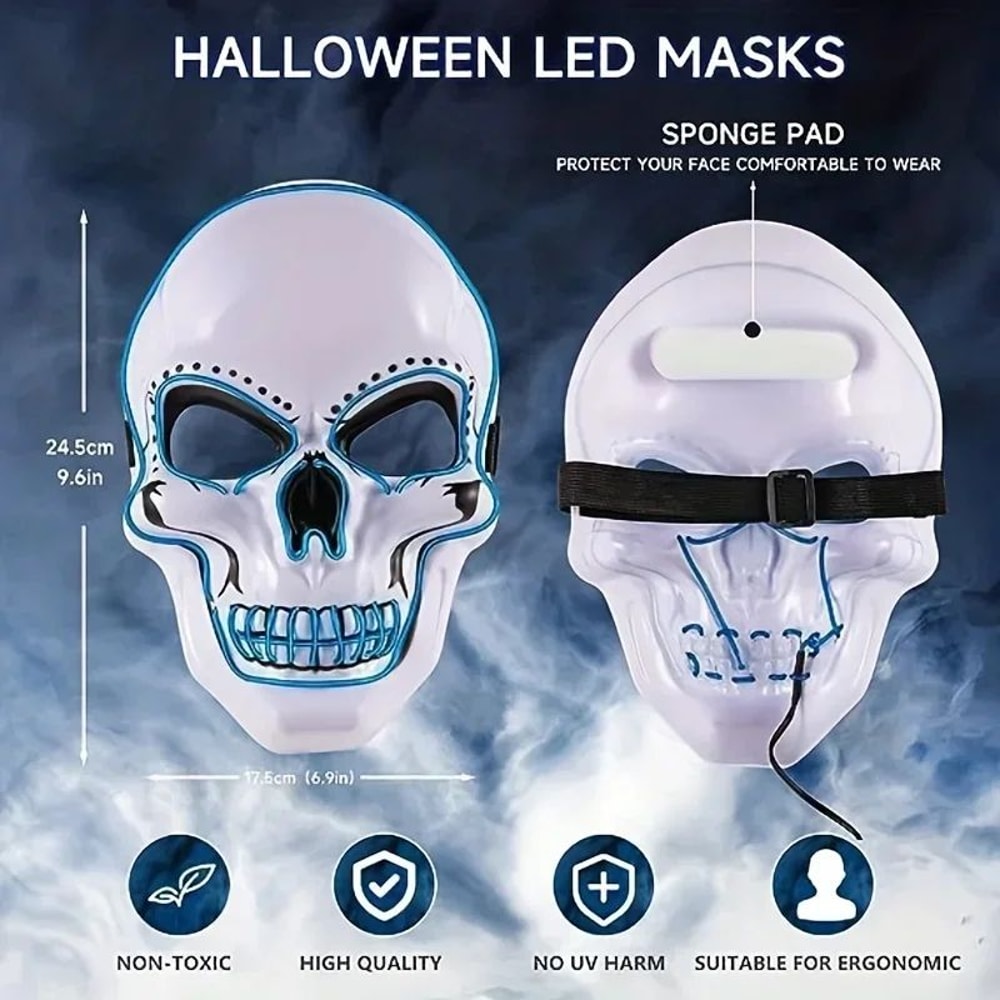 Neon LED Skull Mask EL Glow Skeleton Face Mask For Halloween Cosplay Night Parties 4