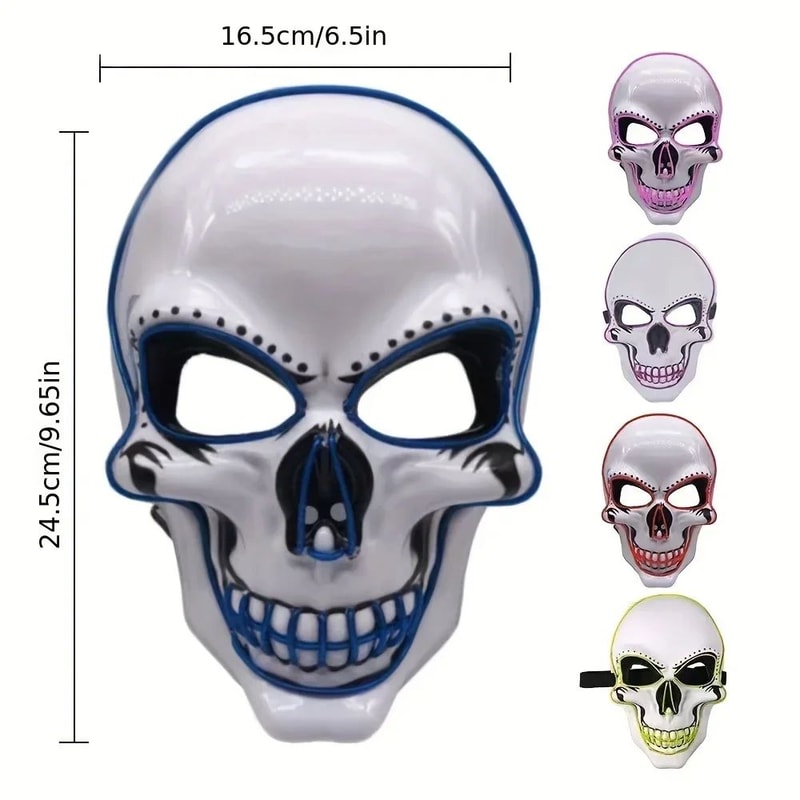 Neon LED Skull Mask EL Glow Skeleton Face Mask For Halloween Cosplay Night Parties 5