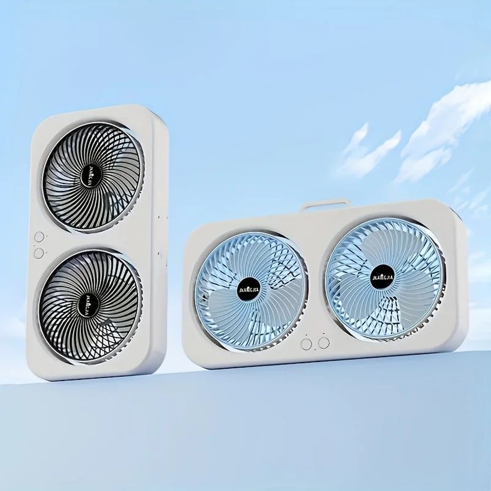 Dual Head USB Fan 360 Rotating Rechargeable Desk Fan With WallMount Or Freestanding Design 0
