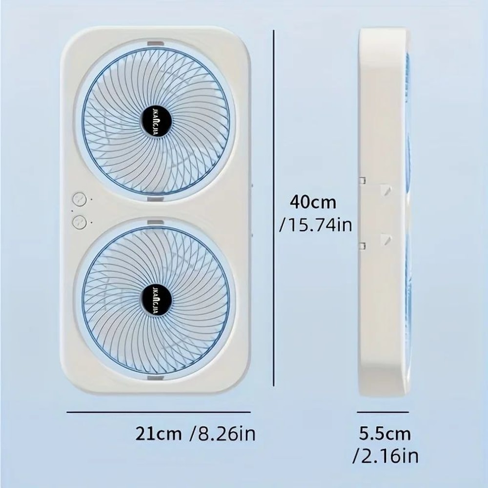 Dual Head USB Fan 360 Rotating Rechargeable Desk Fan With WallMount Or Freestanding Design 3