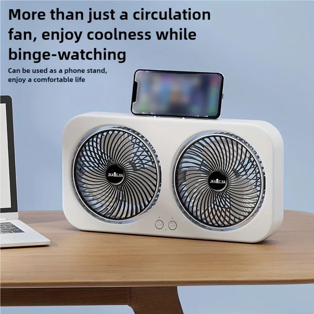 Dual Head USB Fan 360 Rotating Rechargeable Desk Fan With WallMount Or Freestanding Design 5